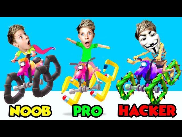 Can We Go NOOB vs PRO vs HACKER In SCRIBBLE RIDER!? (UNLOCKING THE BEST WHEELS!!) Prezley