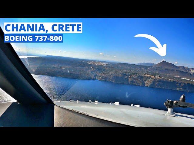 Boeing 737-800 COCKPIT LANDING at Chania, Crete | VOR Approach | Pilot's View | GoPro 4K [2021]