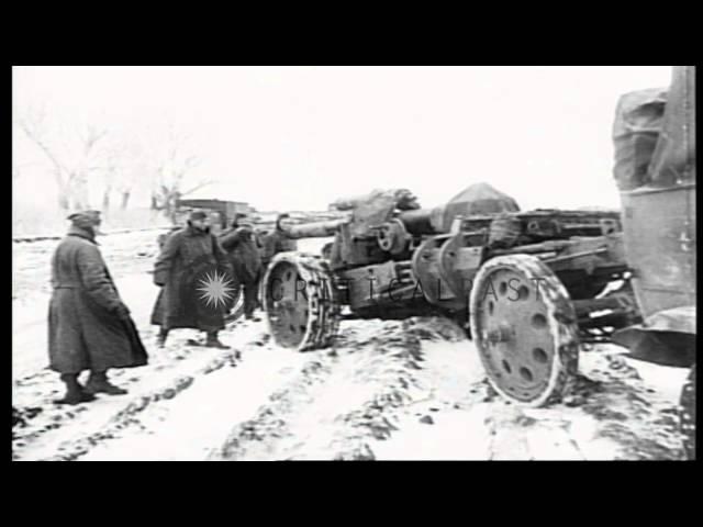 German infantry and armor attacks a village on the Eastern Front during World War...HD Stock Footage