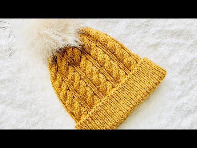 EASY KNIT HAT PATTERN! Adult cable knit hat IN THE ROUND Knitting for Baby