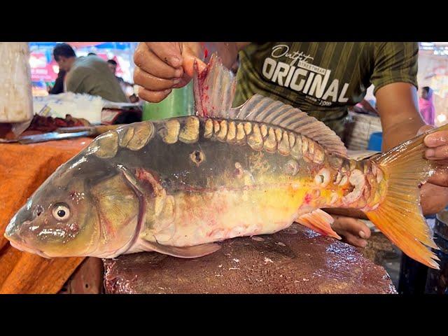 Amazing Big Mirror Carp Fish Cutting Skills Live In Fish Market | Fish Cutting Skills