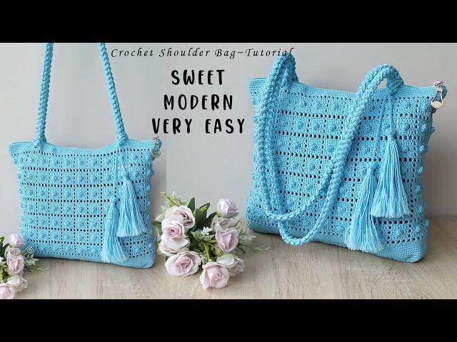 Sweet And Modern Crochet Shoulder Bag Tutorial ~ How to crochet (Subtitle Available)