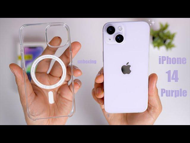 iPhone 14 Purple aesthetic Unboxing    MagSafe Accessories + Camera  Performance Test Must Watch