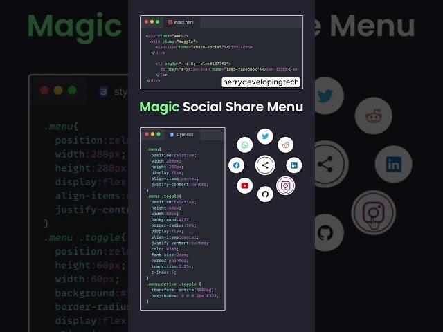  Magic Social Share Menu 2025!  | Stunning UI Design with JS||#shorts #shortvideo #cssgoals #web3