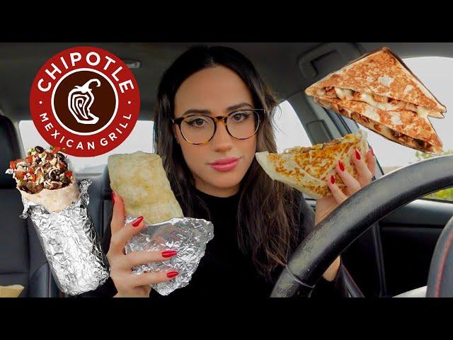 CHIPOTLE CAR MUKBANG 2022 | BARBACOA BURRITO, CHICKEN QUESADILLA, CHIPS & QUESO