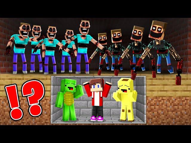 JJ and Mikey and Banana Kid hide from 1000 Scary Mimics in Minecraft Maizen