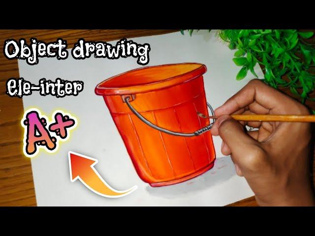 Drawing a Bucket with Poster Colour for Elementary & Intermediate Exam | Still Life/Object Drawing