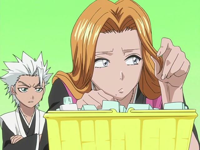 Toshiro catches Rangiku talking about him