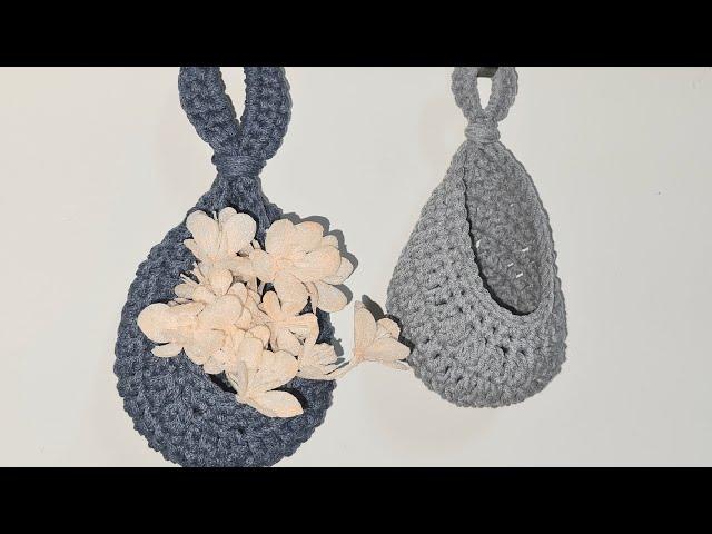 איך לסרוג סלסלה תלוייה במסרגה אחת how to crochet hanging basket with English sub