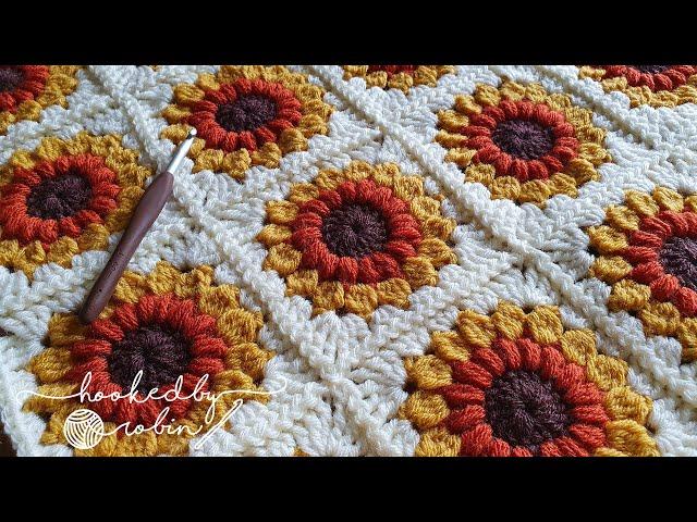 Crochet Sunburst Sunflower Granny Square Tutorial 