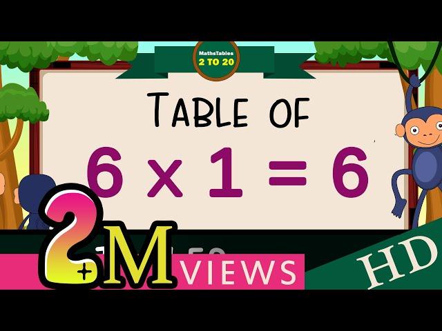 6-x1=6 Multiplication, Table of Six 6 Tables Song Multiplication Time of tables  - MathsTables