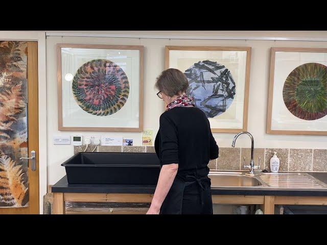 Ruth Thomas; The Printmakers Studio; "Clwydian Hills" part three; Inking and Printing the plate.