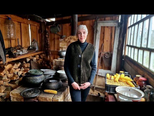 The hard life of a girl in a remote village in Ukraine. Cooking borscht in the oven