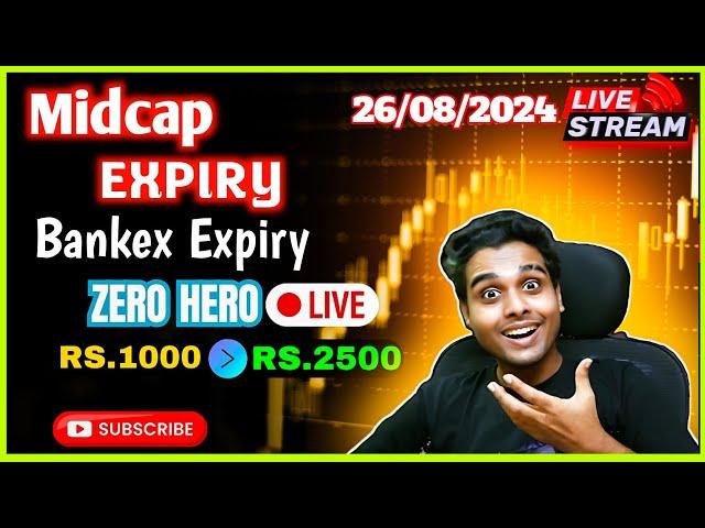 Midcap & Bankex Expiry Zero Hero, Finnifty, Nifty 50, Banknifty, Sensex, Options Trading 26/08/2024