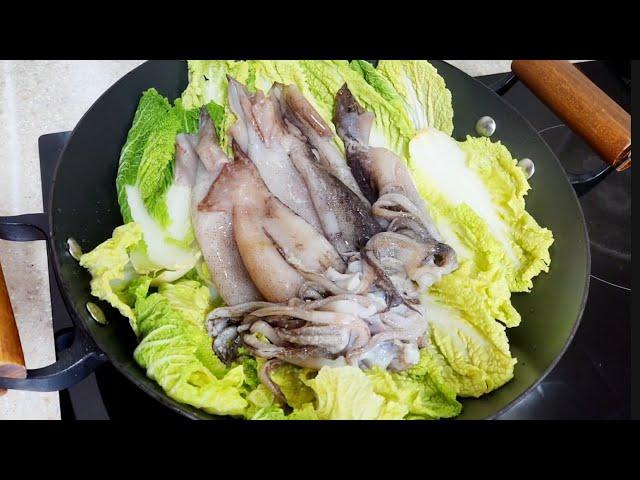 오징어를 데치거나 볶지않고 이렇게 드세요!! 간단하고 건강하고 맛있어요/ 오징어배추찜 Steamed squid