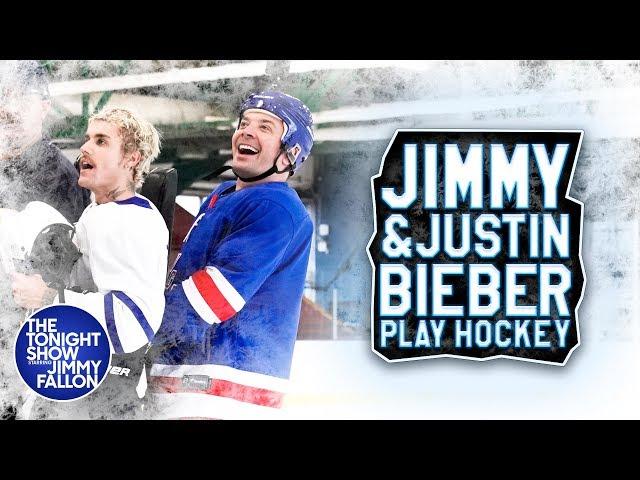 Justin Bieber Teaches Jimmy Fallon How to Play Hockey