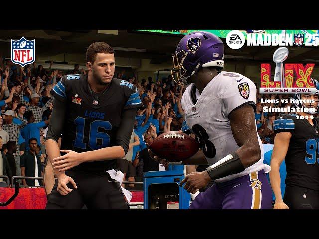 Madden 25 Super Bowl 59 Detroit Lions vs Baltimore Ravens Sim 2024 Full 15 Minute Quarters Game Play