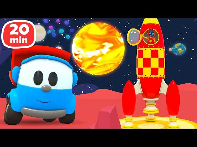 Sing with Leo! Leo the Truck sings a song about planets, and the robots play with toy planets.