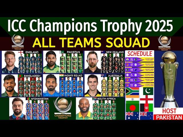 ICC Champions Trophy 2025 - Details & All Teams Squad | Champions Trophy 2025 Date, Host : Pakistan