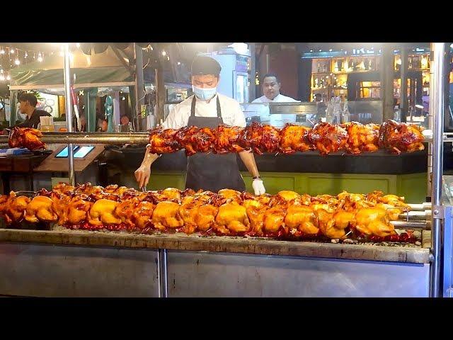 Slow Grilled Chicken - Street Food in Bangkok Thailand