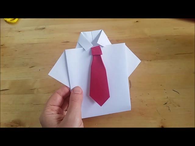 1 Minute Origami: Hemd mit Krawatte. Einfache Bastelidee für die Kinder als Geschenk für Papa