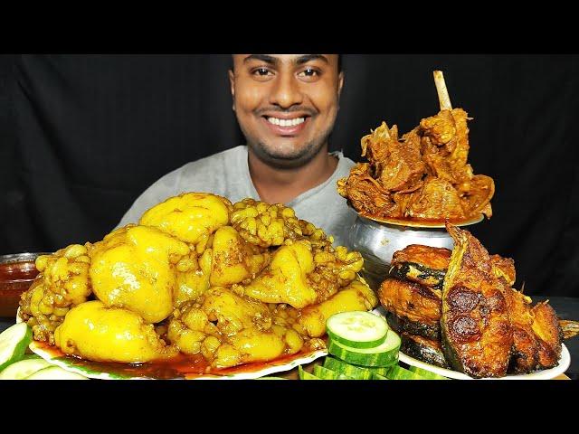 Eating Most Oily Mutton Fat Curry, Spicy Mutton Curry, Crispy Fish Fry with Rice || Eating Show