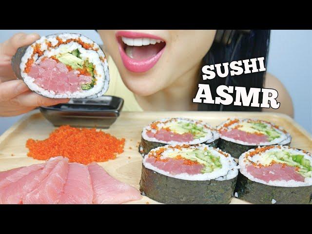 ASMR GIANT SUSHI ROLL + TUNA SASHIMI + TOBIKO EGGS (EATING SOUNDS) | SAS-ASMR