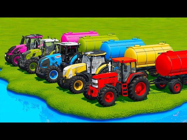 JOHN DEERE vs FENDT vs CLAAS vs VALTRA TRACTORS BATTLE WITH FUEL TANKS - Farming Simulator 22