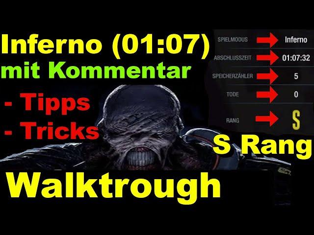 Resident Evil 3 Inferno Walktrough S Rang in 01:07 + komplettem Kommentar + Tipps und Tricks Remake