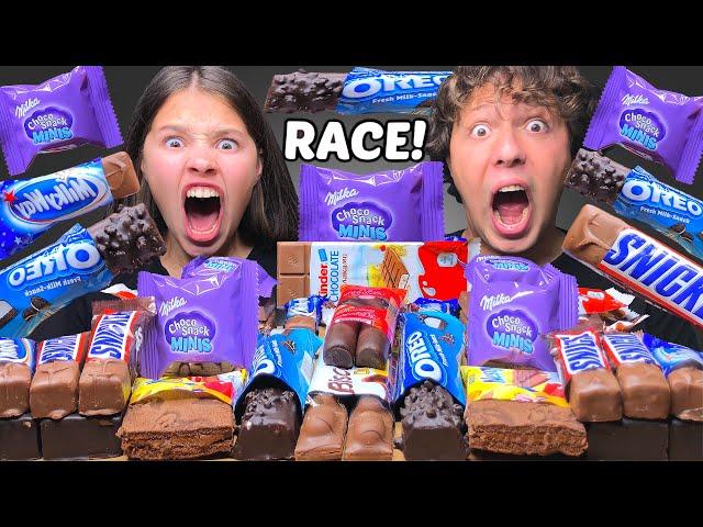 ASMR CHOCOLATE DESSERT RACE! OREO, MILKA, KINDER, SNICKERS, MILKY WAY, NESQUIK EATING SOUNDS MUKBANG