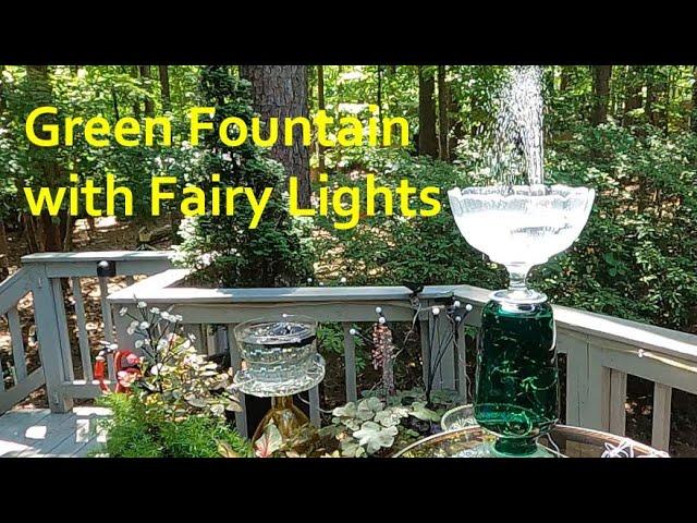 Green Solar Fountain with Fairy Lights