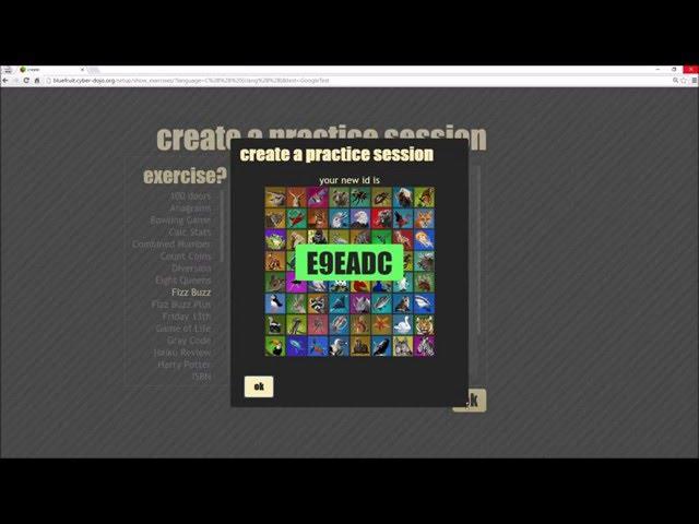 Creating a practice session in cyber-dojo