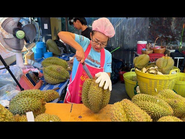 Thai Woman Giant Durian Cutting Skills - Fruits Cutting Skills