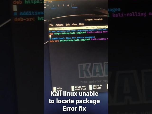 Kali Linux unable to locate package error fix (nano /etc/apt/sources.list)