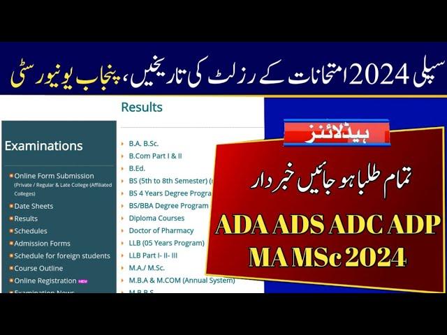 PU Result of Supply Exams 2024 ADA ADS ADC ADP & MA MSc Exams | Punjab University