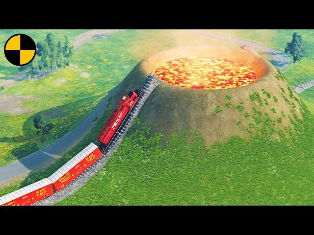 Trains vs Volcano  BeamNG.Drive