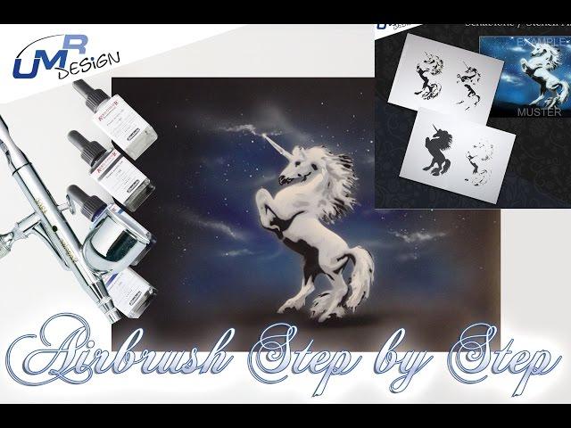 Airbrush Tutorial Stencil AS-021 "Einhorn" UMR-Design (English/Deutsch)