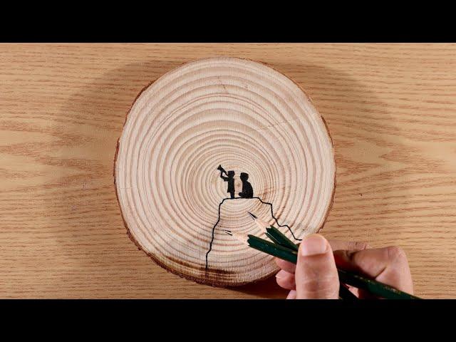 Beautiful Drawing on Wooden Coaster / Drawing with Oil Pastels / Step by Step