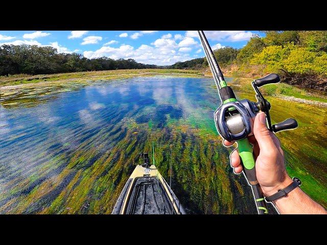 Kayak Fishing SUPER Clear River for BIG SHALLOW Water Bass!