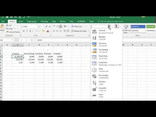 Number Formatting in Excel / Office 365 - Currency, Accounting, Percentage and Fractions