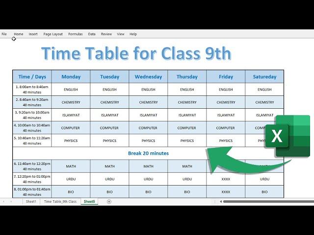 How to Create Time Table for Any Class in Ms Excel || How to make timetable in Excel