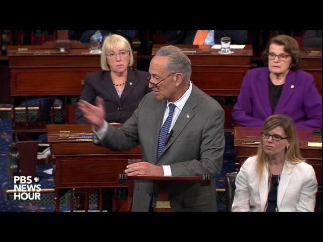 Sen. Chuck Schumer addresses the Senate after the 'skinny' ACA repeal bill fails