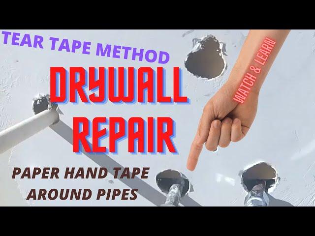 Drywall repair around pipes or any gapes on walls and ceilings easy diy paper taping technique fix