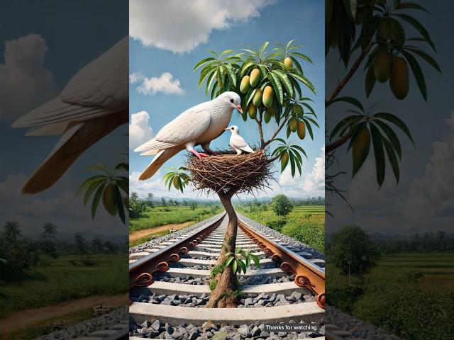 The big pigeon and his child together plant a mango tree on the railway track  #ai #pigeon #train