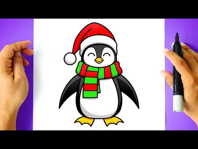 How to DRAW a CHRISTMAS PENGUIN