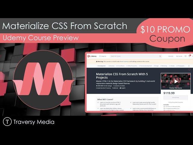 Udemy Course Alert - Materialize CSS With 5 Projects