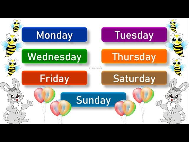 Days of the Week with spellings, Learn days of the week with spelling easily  for Kids,Sunday Monday