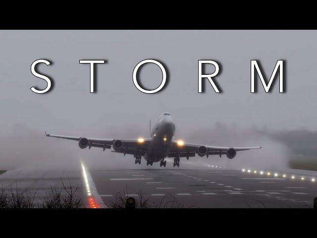 Airbus A380 battle with stormy weather during breathtaking takeoff