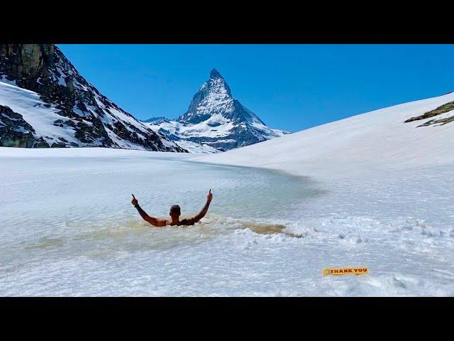 AMAZING Frozen Ice Bath in Riffelsee, Zermatt - Switzerland, Right at the Front of Matterhorn !!!