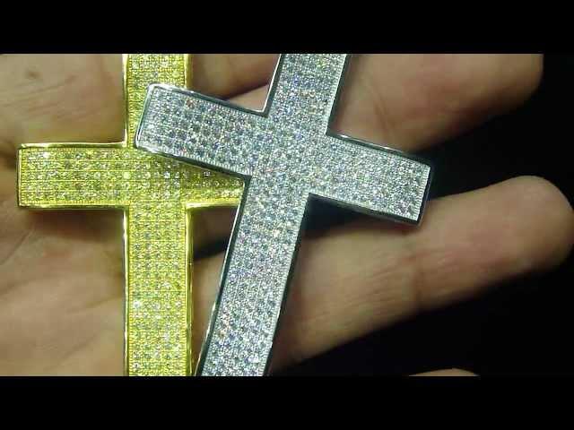 Mr Chris Da Jeweler Sterling Silver Lab Diamond Micro Pave Cross Pendant ( Video No : CP4623 )